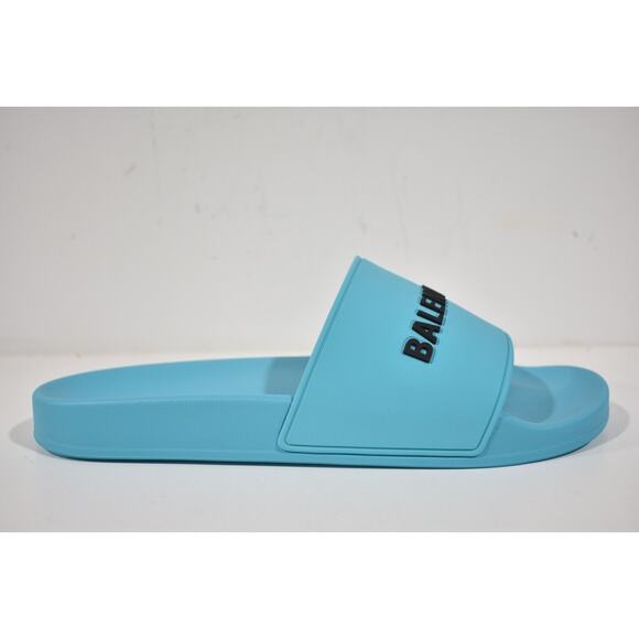 Balenciaga Turquoise Blue Rubber Black Logo Slide Pool Sandal Flip Flop 43 10 - Picture 3 of 12
